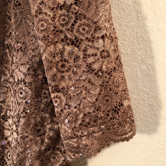 R & M Richards Sequins & Lace Dark Mocha Formal Gown & Jacket - Picture 6 of 16